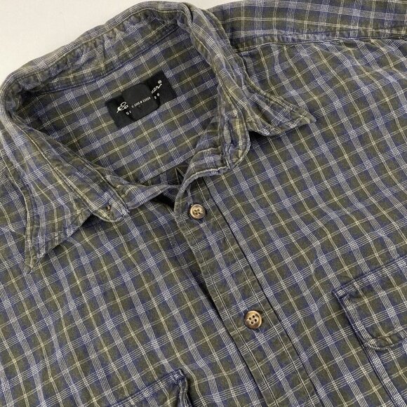Eddie Bauer Long Sleeve Button Up Shirt Men’s XL Heavy Cotton Blue Green Check - Picture 1 of 9